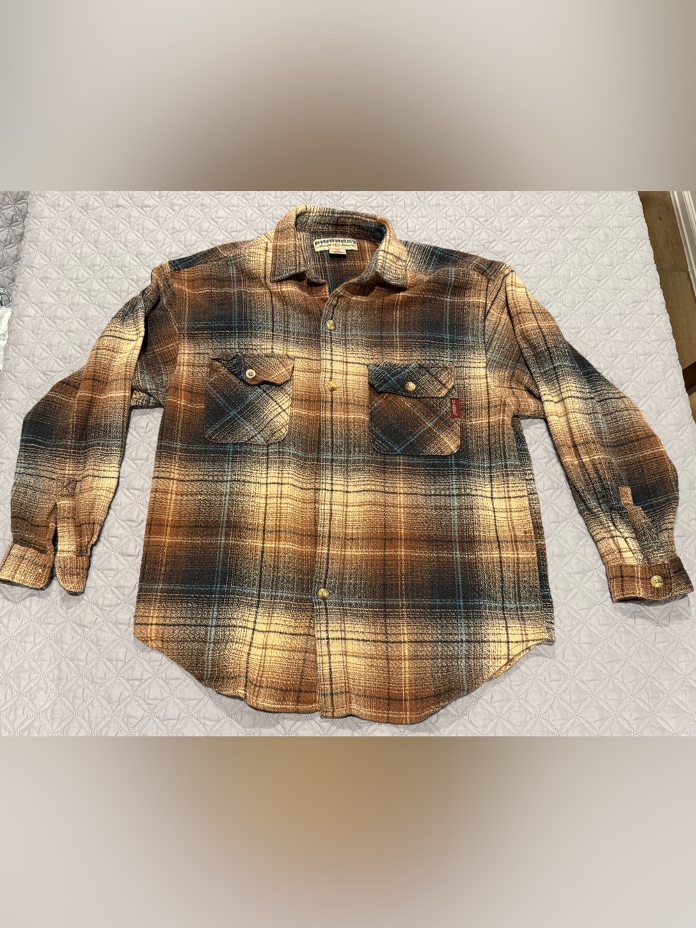 Unionbay Heavyweight Flannel Plaid Long Sleeve Button Down Shirt Brown Large Y2K